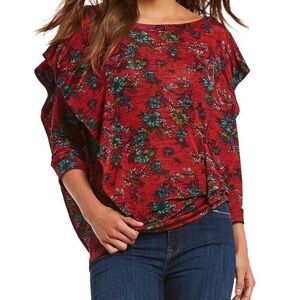 Free People Dock Street Floral Ruffle Top Red Women’s XS NWT